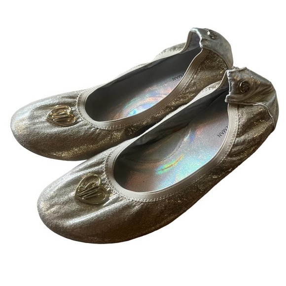 Stuart Weitzman girls gold sparkly ballet flats size 4 - Picture 1 of 7